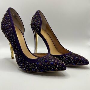 Thalia Sodi Nahnette D’Orsay Royal Purple Faux Suede Jewel Studded Heels Size 5